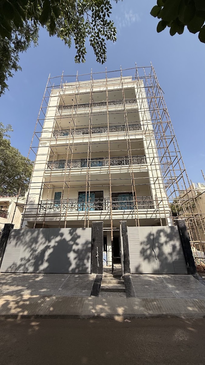 Completed building elevation with scaffolding